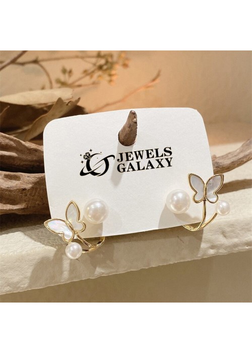 Jewels Galaxy Gold Plated Korean Dual Pearl Butterfly Stud Earrings