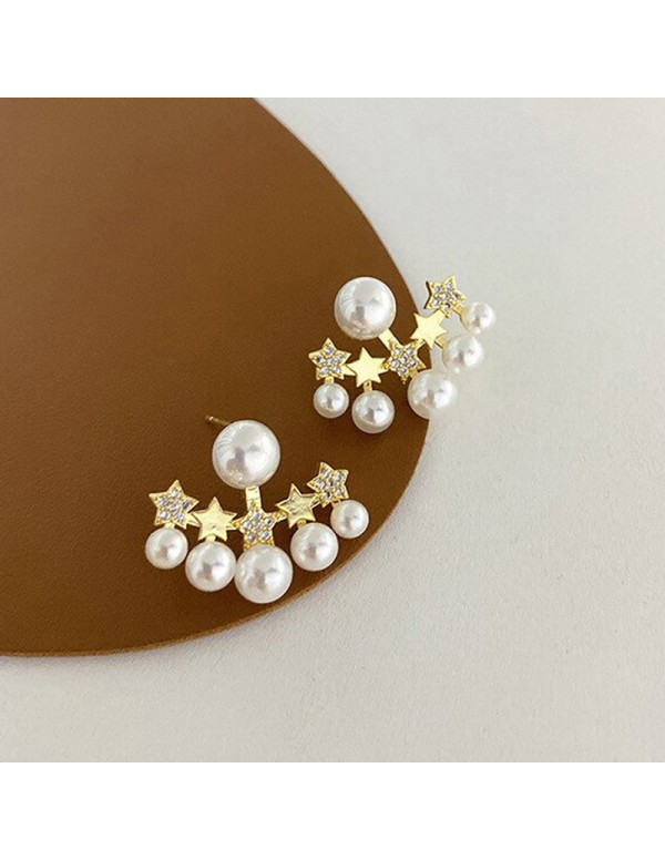 Jewels Galaxy Gold Plated Korean Five-Stars AD Pearl Stud Earrings