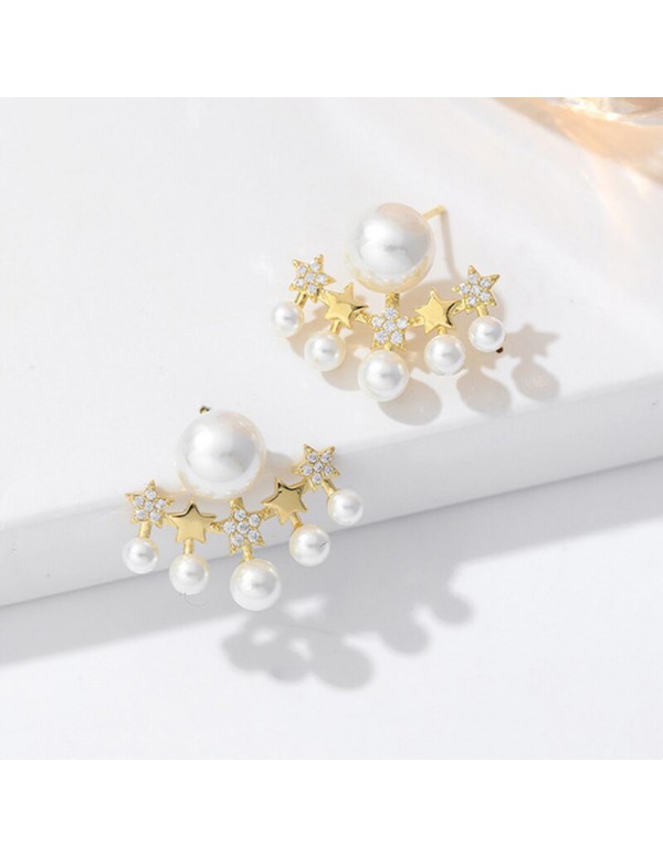 Jewels Galaxy Gold Plated Korean Five-Stars AD Pearl Stud Earrings