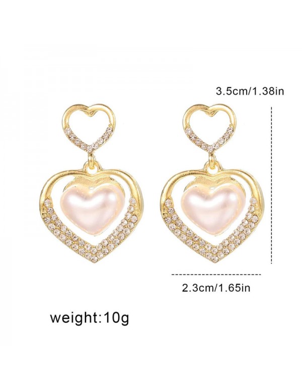 Jewels Galaxy Gold Plated Korean Marvelous Dual Hearts Pearl Drop Earrings