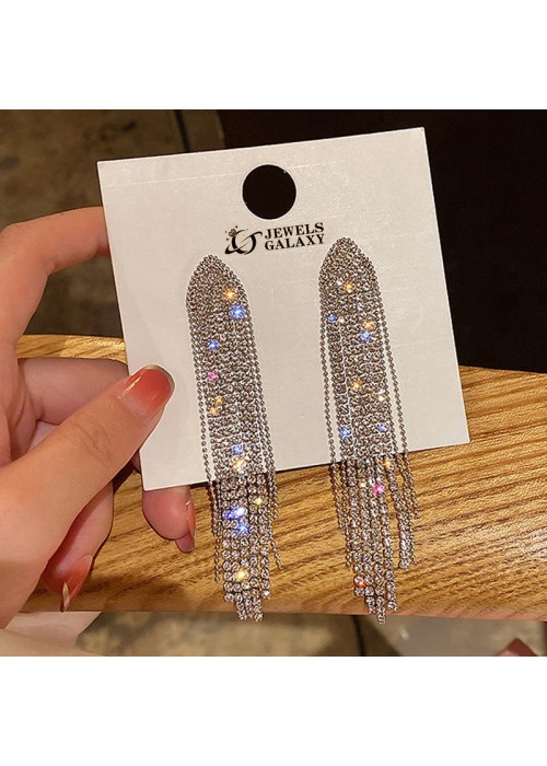 Jewels Galaxy Silver Plated Beautiful Korean Chain Tassel Earrings