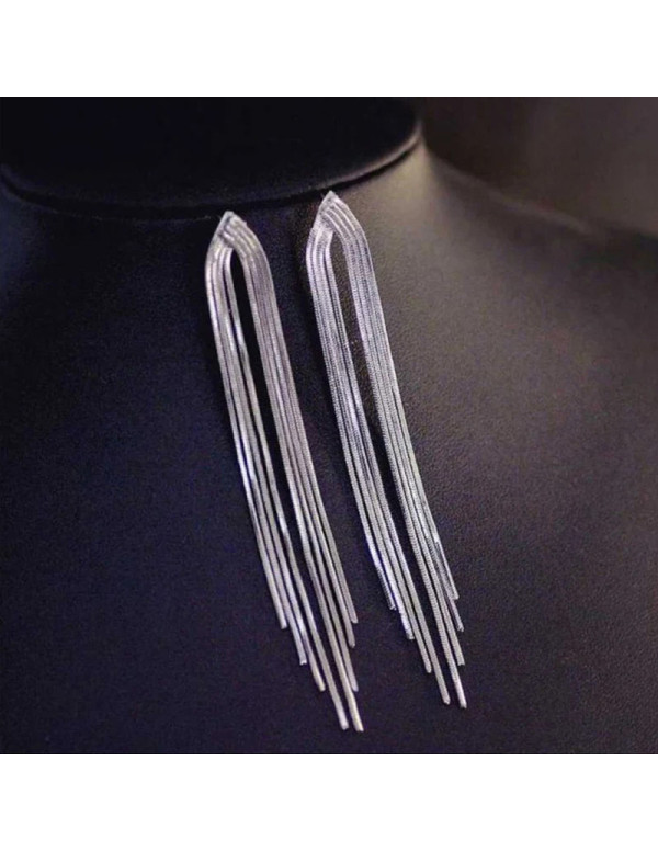 Jewels Galaxy Silver Plated Beautiful Korean Chain Tassel Earrings