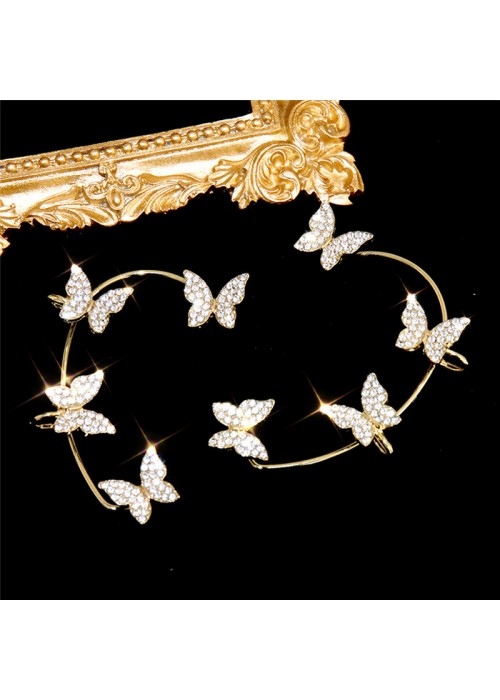 Jewels Galaxy Gold Plated Korean Ear Cuffs With Butterfly Stud Earrings