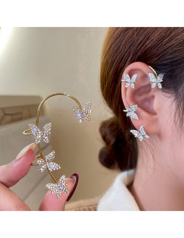 Jewels Galaxy Gold Plated Korean Ear Cuffs With Butterfly Stud Earrings