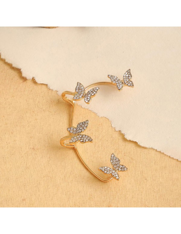 Jewels Galaxy Gold Plated Korean Ear Cuffs With Butterfly Stud Earrings