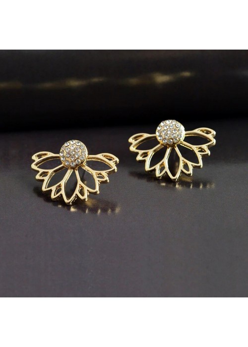 Jewels Galaxy Gold Plated Korean Floral Ear Cuff with AD pin Stud Earrings 