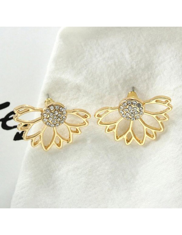 Jewels Galaxy Gold Plated Korean Floral Ear Cuff with AD pin Stud Earrings 