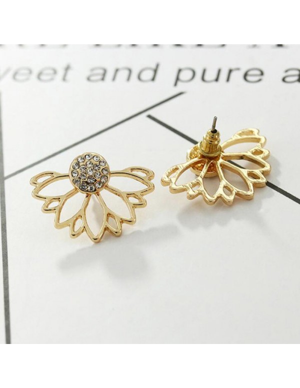 Jewels Galaxy Gold Plated Korean Floral Ear Cuff with AD pin Stud Earrings 