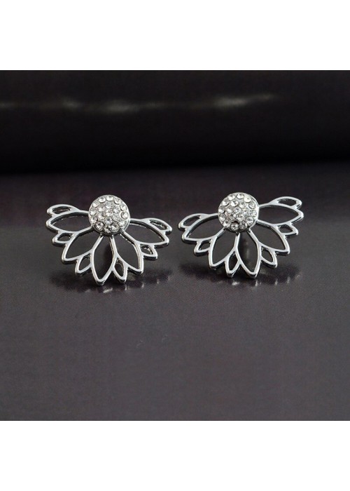 Jewels Galaxy Silver Plated Korean Floral Ear Cuff with AD pin Stud Earrings 