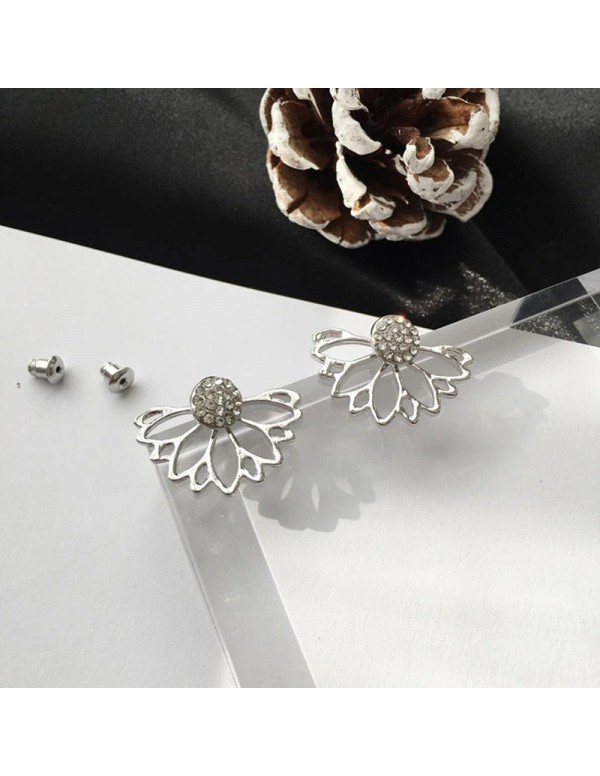 Jewels Galaxy Silver Plated Korean Floral Ear Cuff with AD pin Stud Earrings 