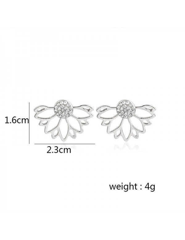 Jewels Galaxy Silver Plated Korean Floral Ear Cuff with AD pin Stud Earrings 