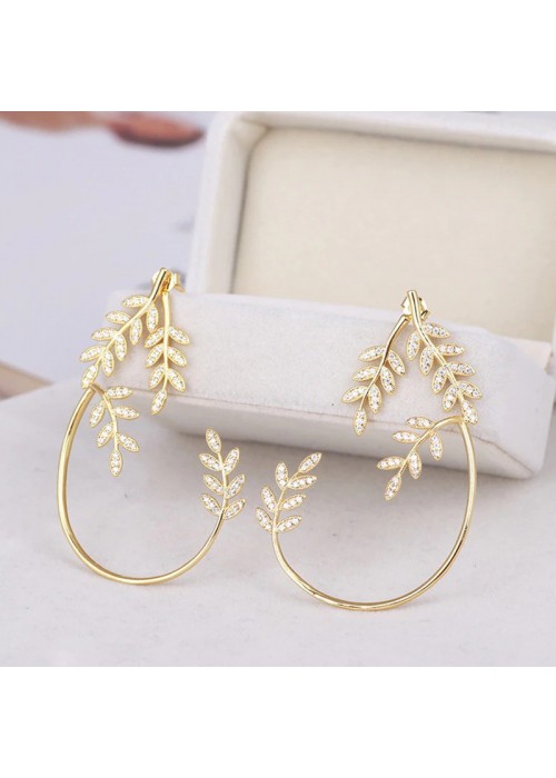 Jewels Galaxy Gold Plated Korean Ear Cuffs With Leaf Theme Stud Earrings