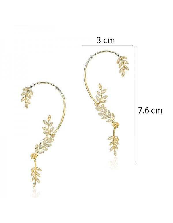 Jewels Galaxy Gold Plated Korean Ear Cuffs With Leaf Theme Stud Earrings