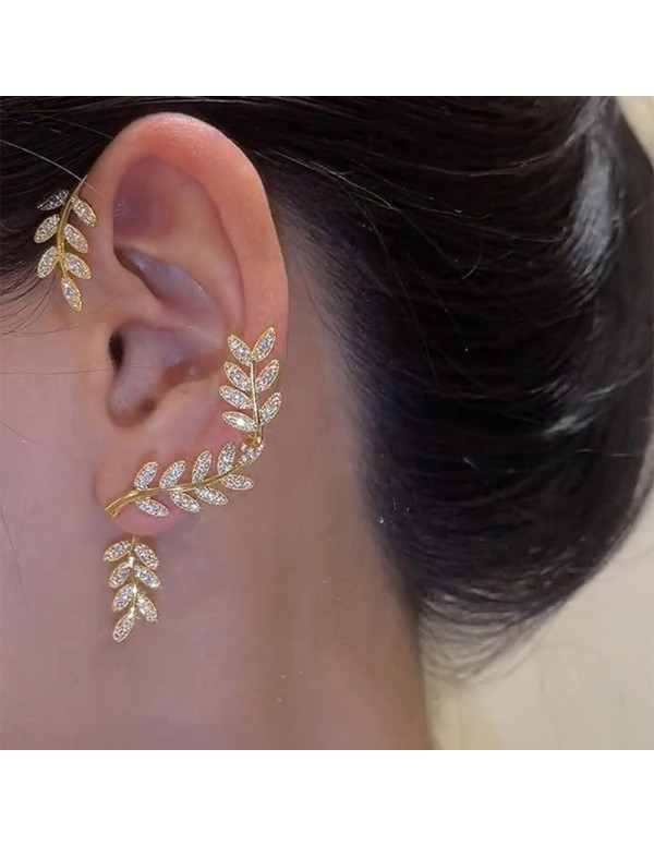 Jewels Galaxy Gold Plated Korean Ear Cuffs With Leaf Theme Stud Earrings