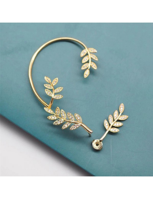 Jewels Galaxy Gold Plated Korean Ear Cuffs With Leaf Theme Stud Earrings