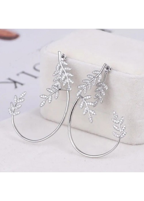 Jewels Galaxy Silver Plated Korean Ear Cuffs With Leaf Theme Stud Earrings