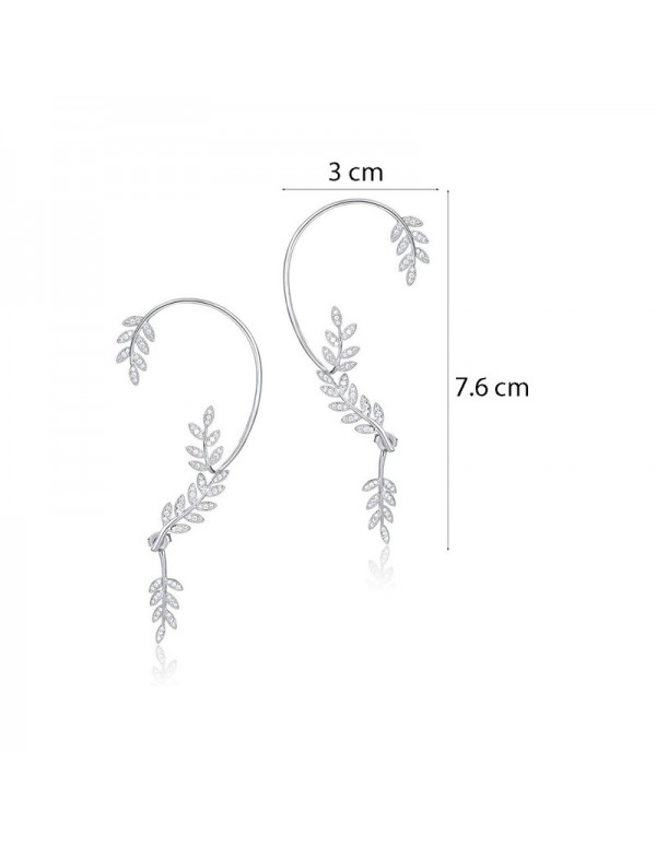 Jewels Galaxy Silver Plated Korean Ear Cuffs With Leaf Theme Stud Earrings