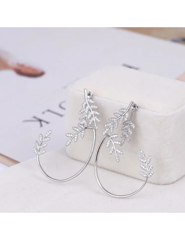 Jewels Galaxy Silver Plated Korean Ear Cuffs With Leaf Theme Stud Earrings