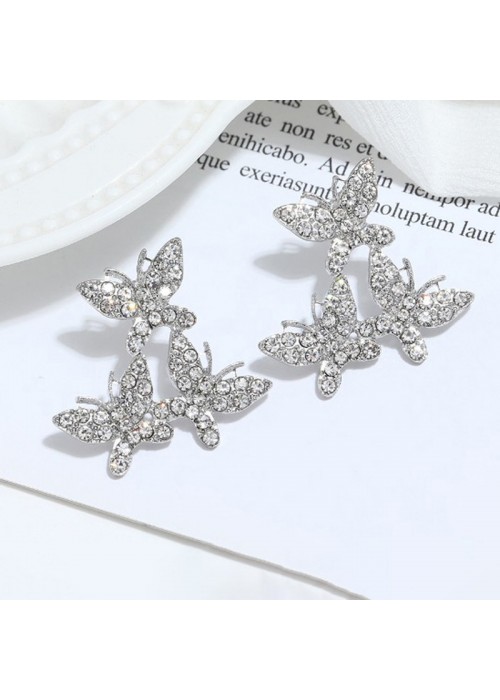 Jewels Galaxy Silver Plated Beautiful Triple Butterflies Korean Stud Earrings