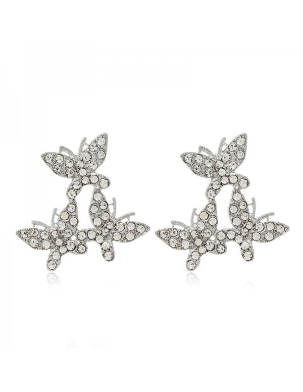 Jewels Galaxy Silver Plated Beautiful Triple Butterflies Korean Stud Earrings