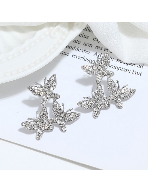 Jewels Galaxy Silver Plated Beautiful Triple Butterflies Korean Stud Earrings