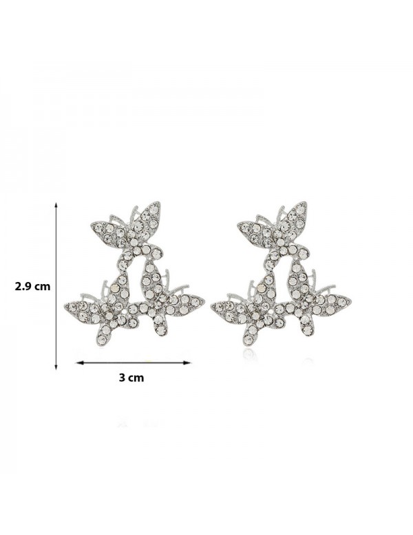 Jewels Galaxy Silver Plated Beautiful Triple Butterflies Korean Stud Earrings