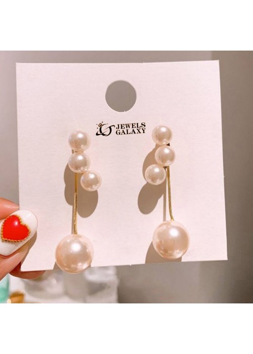 Jewels Galaxy Gold Plated Korean Pearl Studded Chain Drop Earrings