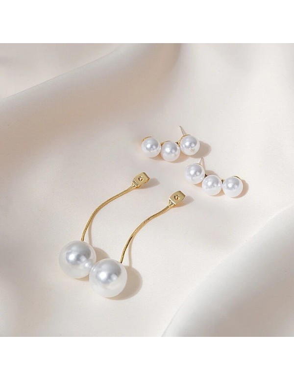 Jewels Galaxy Gold Plated Korean Pearl Studded Chain Drop Earrings