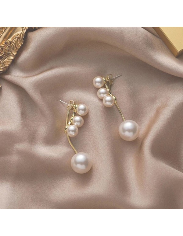 Jewels Galaxy Gold Plated Korean Pearl Studded Chain Drop Earrings