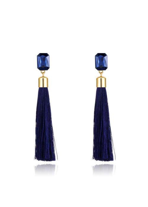 Jewels Galaxy Navy Blue Stone-Studded Tasseled Drop Earrings 9705