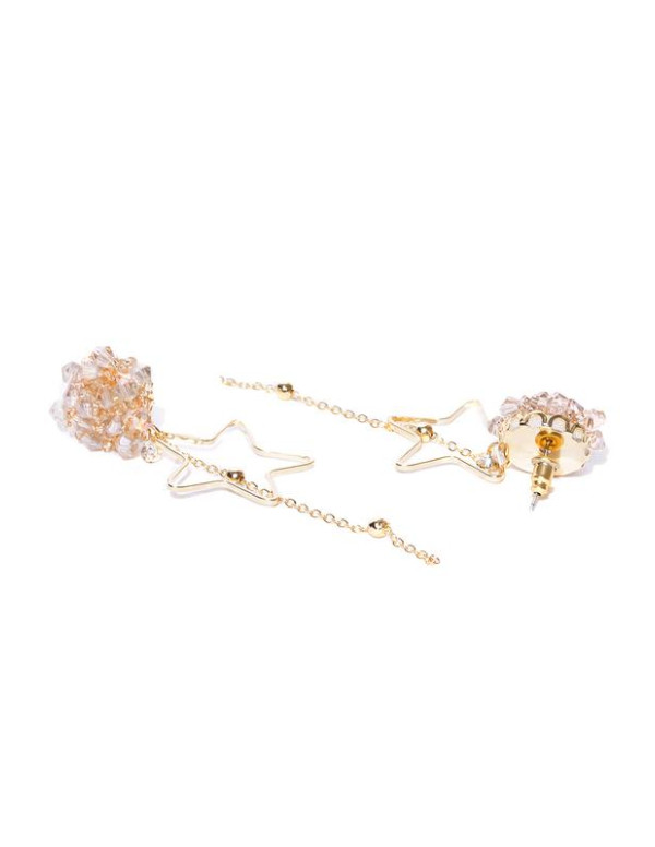 Jewels Galaxy Beige Gold-Plated Star Shaped Drop Earrings  9751