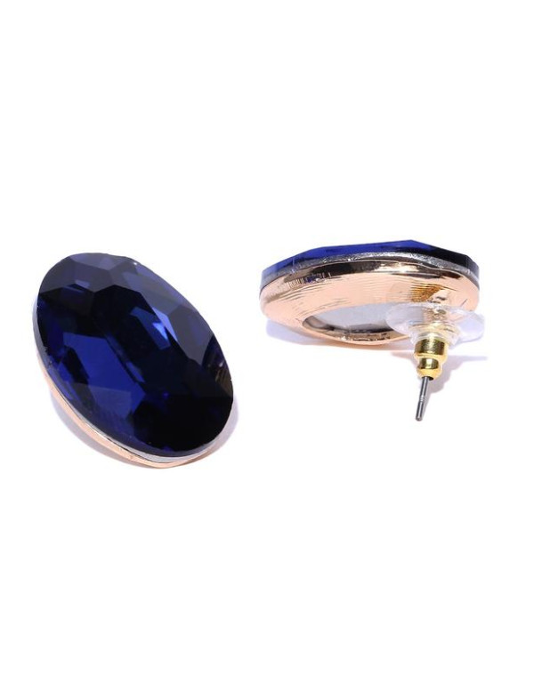 Jewels Galaxy Navy Gold-Plated Oval Stone Studs  9830