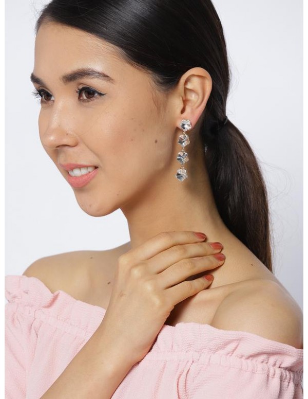 Jewels Galaxy Gold-Plated Stone-Studded Floral Drop Earrings  9843