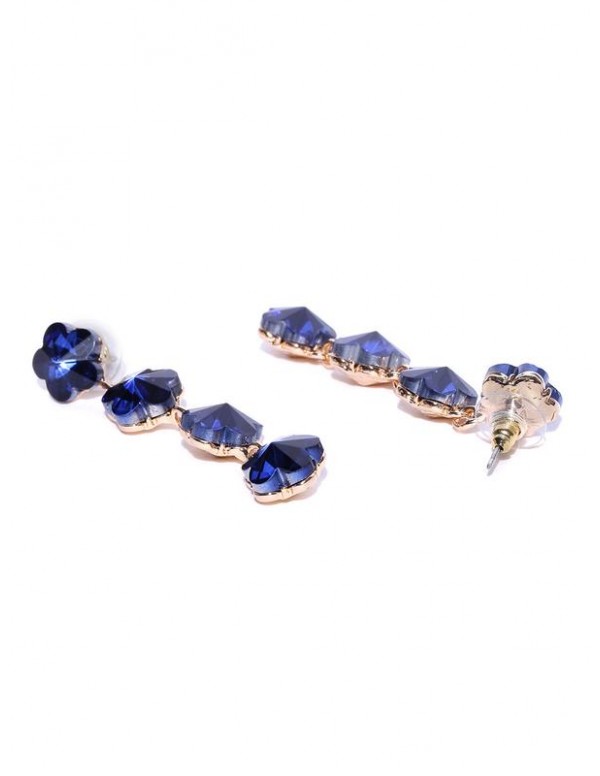 Jewels Galaxy Navy Blue Gold-Plated Floral Stone-Studded Drop Earrings  9845