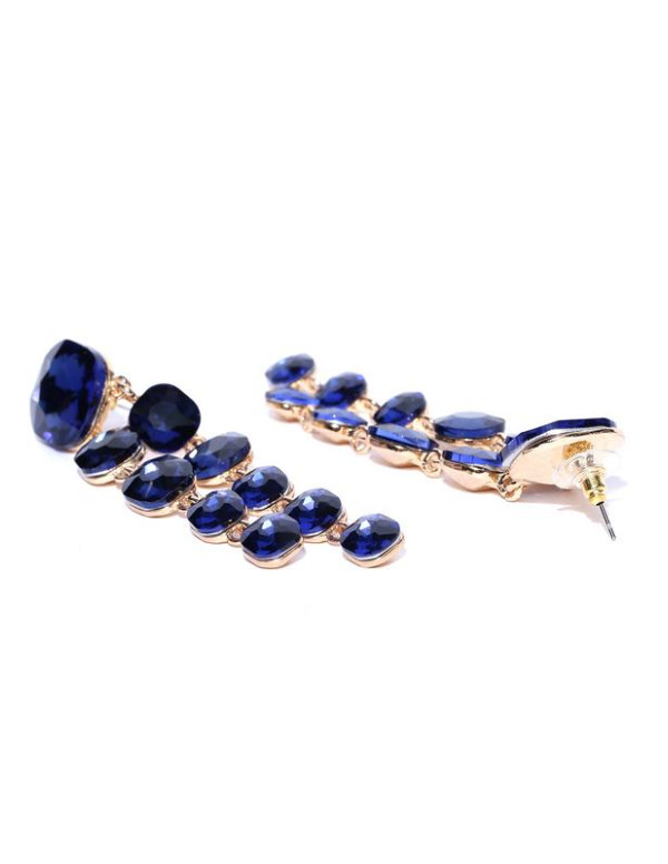 Jewels Galaxy Navy Blue Gold-Plated Geometric Drop Earrings  9869