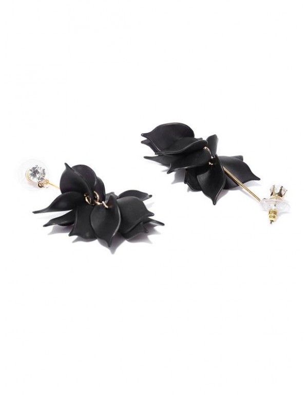 Jewels Galaxy Black Gold-Plated Handcrafted Contemporary Drop Earrings 9890