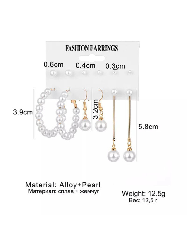 Jewels Galaxy Jewellery For Women White Gold Plated Pearl Earrings Combo of 6 Pairs