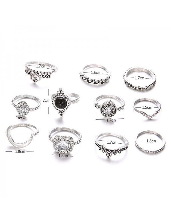 Jewels Galaxy Stone Studded Silver Plated Stackable Rings Set of 11