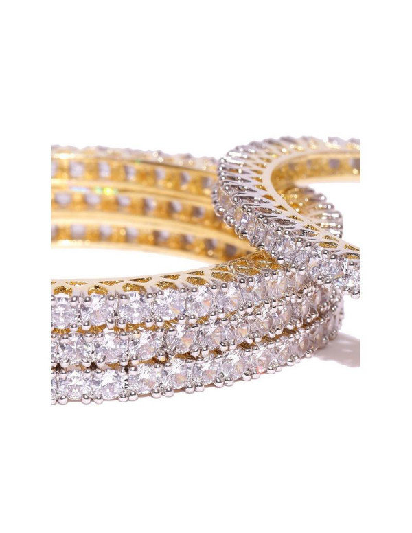 Jewels Galaxy Set of 2 Silver-Toned Stone-Studded Bangles 12013