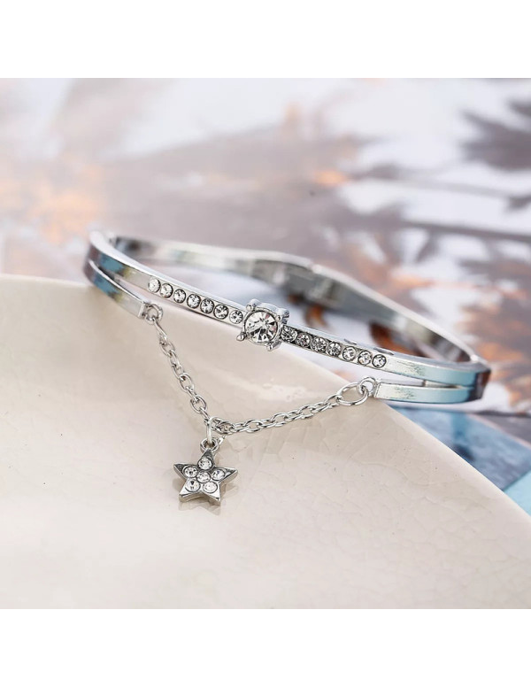 Jewels Galaxy Silver Plated Star inspired Stone Studded Korean Bracelet For Women and Girls