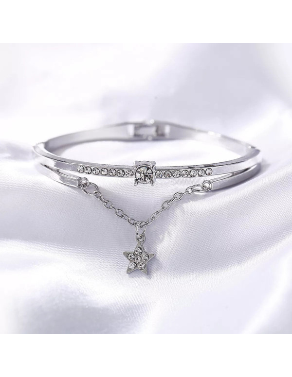 Jewels Galaxy Silver Plated Star inspired Stone Studded Korean Bracelet For Women and Girls