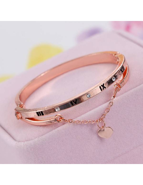 Jewels Galaxy Rose Gold Plated Roman Numbers engraved Stone Studded Korean Bracelet For Women and Girls