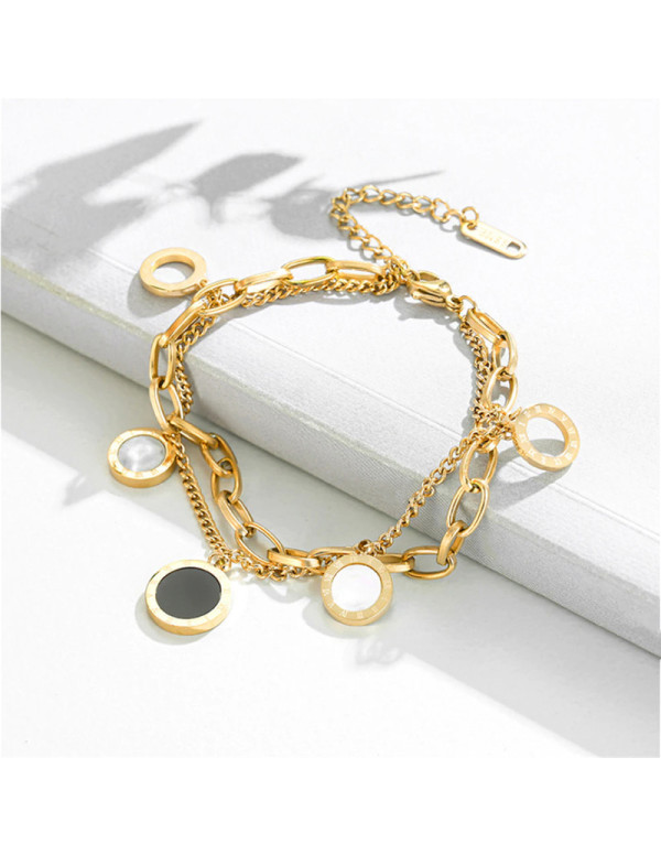 Jewels Galaxy Stainless Steel Gold Plated Roman Numerals Contemporary Bracelet