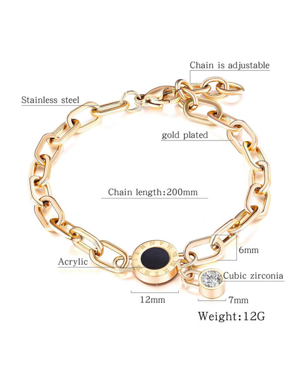 Jewels Galaxy Stainless Steel Gold Plated CZ Studded Roman Numerals Contemporary Bracelet