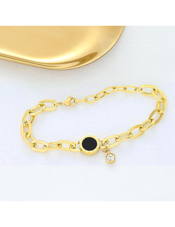 Jewels Galaxy Stainless Steel Gold Plated CZ Studded Roman Numerals Contemporary Bracelet