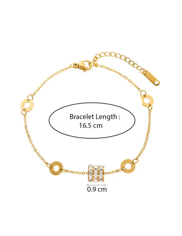 Jewels Galaxy Stainless Steel Gold Plated CZ Studded Spherical Linked Loops Contemporary Bracelet