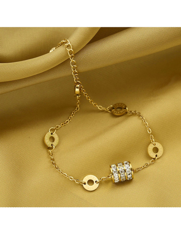 Jewels Galaxy Stainless Steel Gold Plated CZ Studded Spherical Linked Loops Contemporary Bracelet