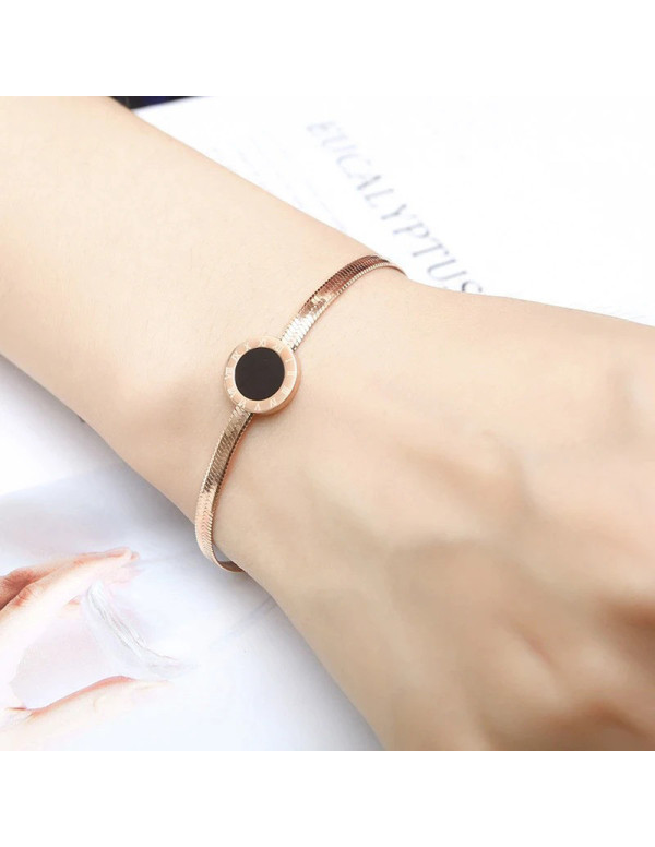 Jewels Galaxy Rose Gold Plated Stainless Steel Roman Numerals Flat Chain Contemporary