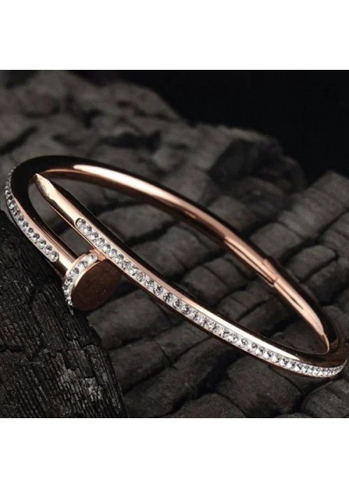 Jewels Galaxy Rose Gold Plated Stainless Steel Anti Tarnish AD Studded Nail Bracelet