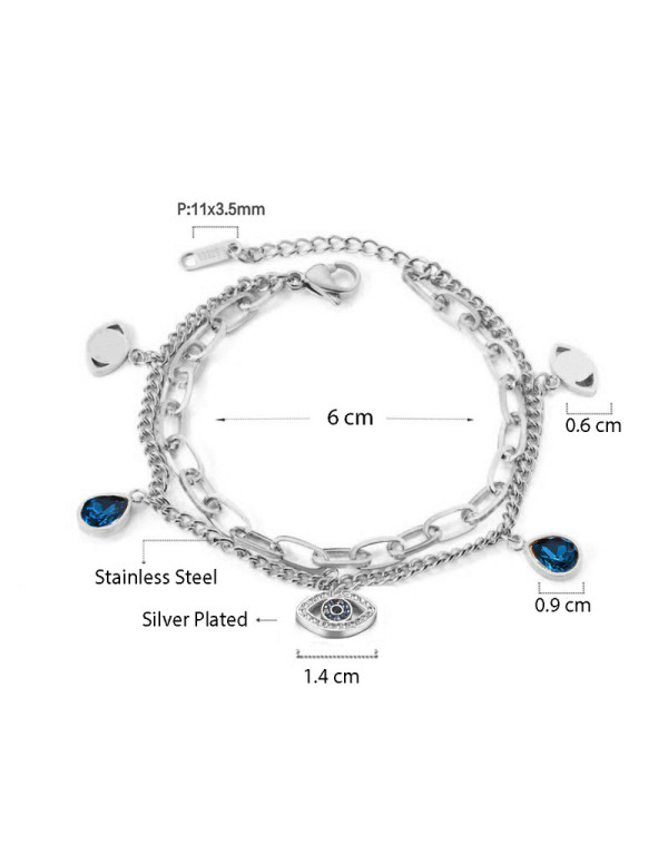 Jewels Galaxy Silver Plated Stainless Steel Anti Tarnish Crystal Studded Evil Eye Bracelet